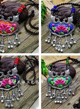 云南民族风绣花项链毛衣链吊坠