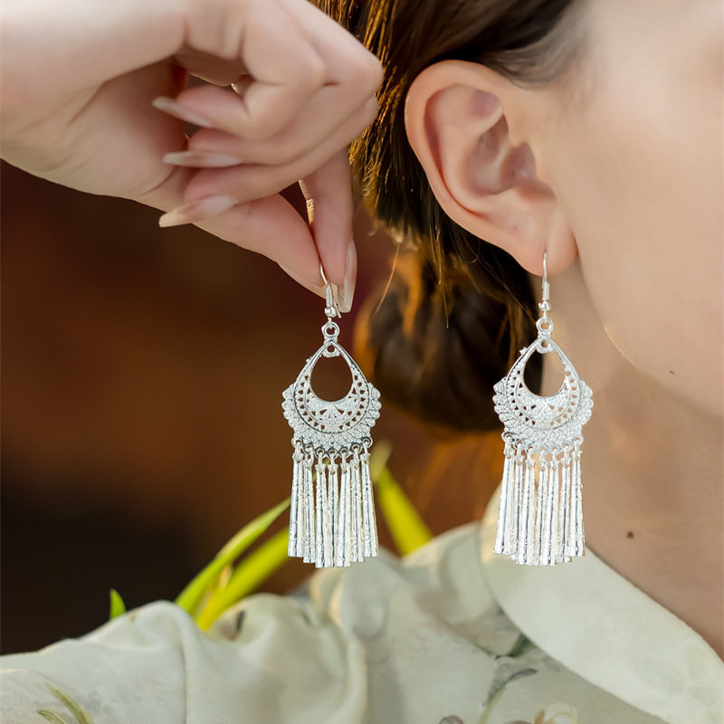 贵州民族风手工苗银流苏耳环女气质云南苗族个性舞台百搭长款耳饰,饰品/流行首饰/时尚饰品新,耳环,淘宝优惠券,粉丝福利购,淘宝优惠卷