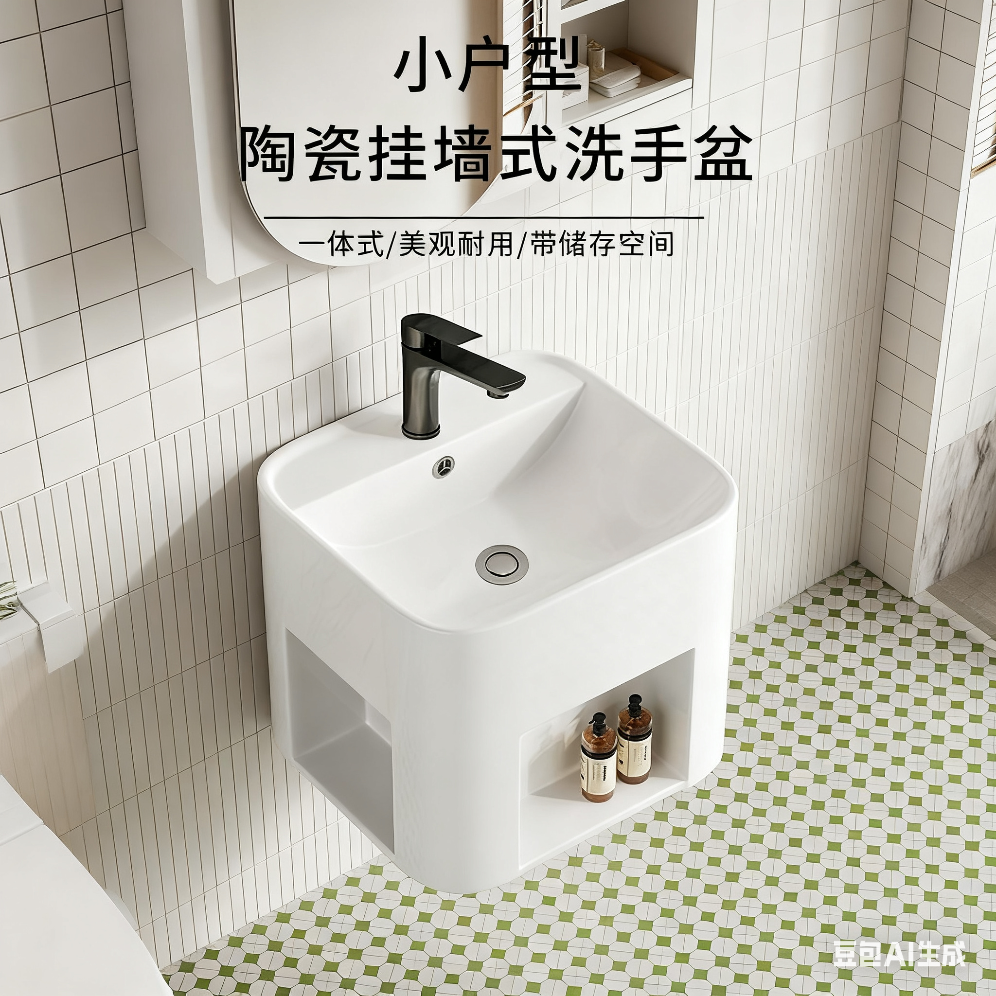 小户型挂墙式洗手盆卫生间一体壁挂洗脸盆阳台加深陶瓷悬空洗手池
