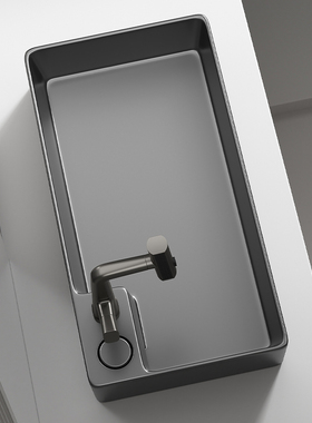 枪灰色台上盆藏式侧排后排下水阳台洗手盆洗衣盆洗脸盆陶瓷家用