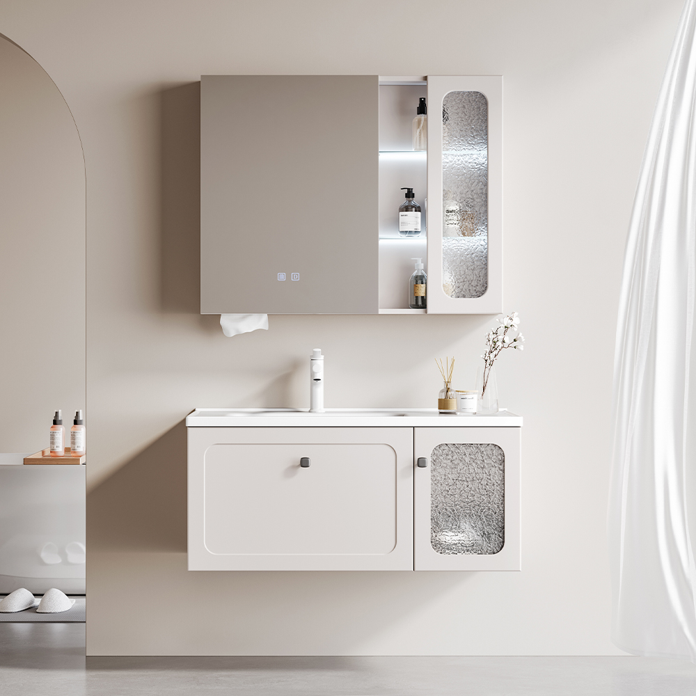 法式奶油风实木浴室柜组合陶瓷一体盆洗手洗脸池卫生间卫浴洗漱台