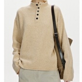 老钱风穿搭半开襟毛针织衫 时髦气质慵懒风外穿半高领毛衣 女秋冬季