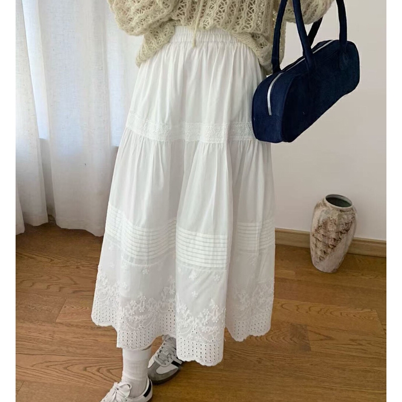 法式复古白色刺绣半身裙