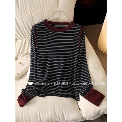 时髦撞色条纹超细羊毛打底