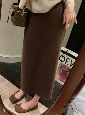 美拉德咖色羊毛针织半身裙秋冬女小个子直筒长裙子伯克利半裙春秋