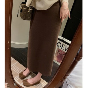 美拉德咖色羊毛针织半身裙秋冬女小个子直筒长裙子伯克利半裙春秋