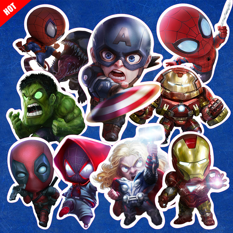 钢铁侠绿巨人浩克死侍旅行李箱冰箱笔记本电脑电动汽车摩托贴纸