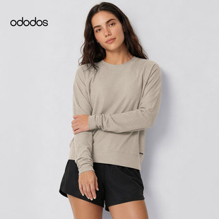 ododos 休闲圆领套头长袖运动卫衣女纯色针织套头衫薄款宽松外套