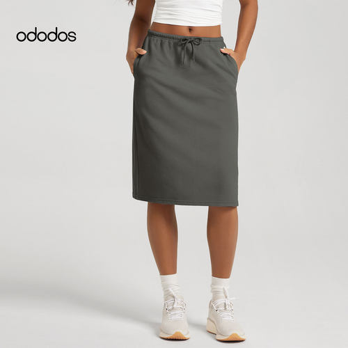ododos 高腰系带运动半身裙女夏季新款中长款裙修身显瘦包臀裙