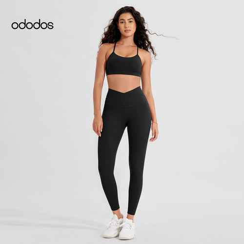 ododos V型交叉腰头瑜伽长裤高腰紧身提臀运动裤裸感收腹健身裤