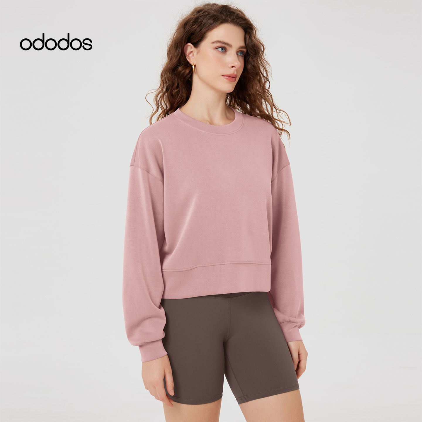 ododos 莫代尔运动圆领卫衣舒适家居服女春秋款女士长袖休闲上衣