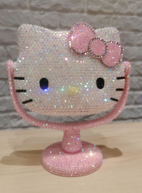 新款可爱网红化妆镜梳妆台台镜手工DIY闪钻旋转化妆镜子个性台镜