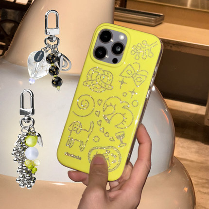 大多大 原创夏日星点透闪粉手机壳 适用于苹果iphone 奶黄 复古 ins风 设计感 小清新 耐看 不撞款 插画