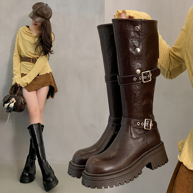 英伦风骑士长筒复古马丁靴时