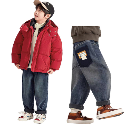 多家男童加绒长裤刺绣长裤保暖裤