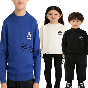 快活龙男女加绒双层圆领毛衣保暖中童冬季长袖打底针织毛衣上衣