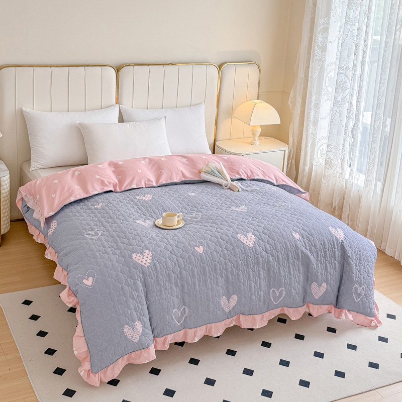 韩版夹棉花边被套单件卡通全棉加厚被套纯棉加棉被单绗缝被罩两用