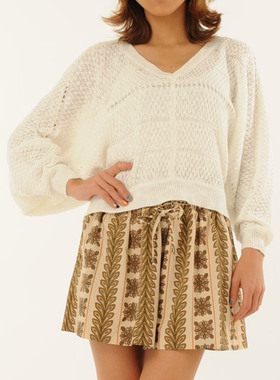 DURAS日系v领套头镂空通勤不规则纯色蝙蝠袖针织套衫罩衫特价包邮