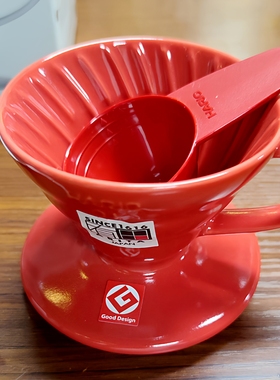 HARIO日本滤杯V60陶瓷滴滤手冲咖啡杯玻璃过滤杯滤纸日式红色