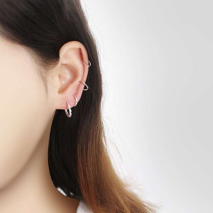 S925纯银耳环耳钉女网红爆款耳饰光面麻花耳圈耳骨饰品防过敏银饰