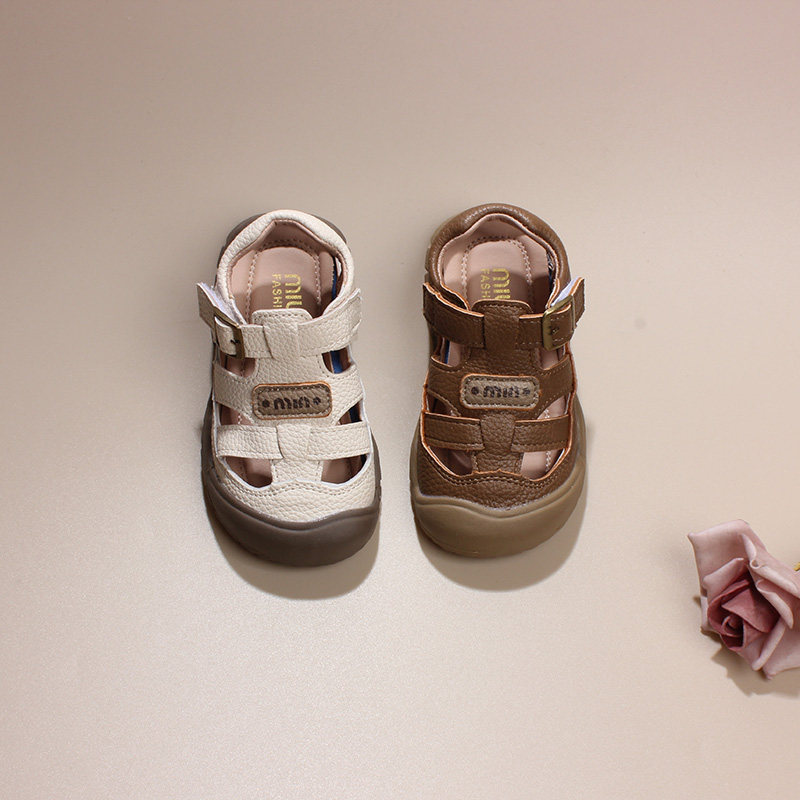 儿童中小童宝宝凉鞋男皮面2-3-4岁运动鞋软底夏季包头男女童鞋子