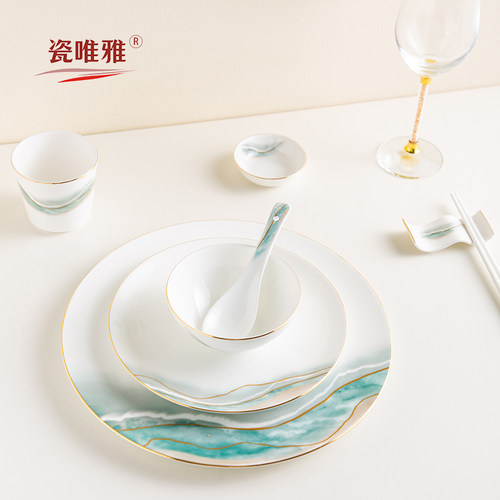 瓷唯雅骨瓷中式酒店摆台餐具金边