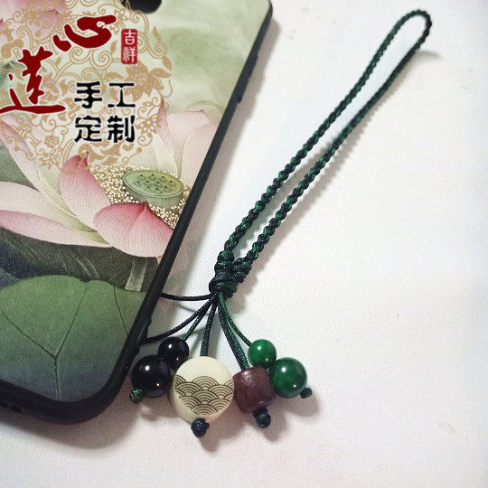 小众原创设计菩提干青水晶纯手工精编手机链挂绳短款腕绳U盘包包