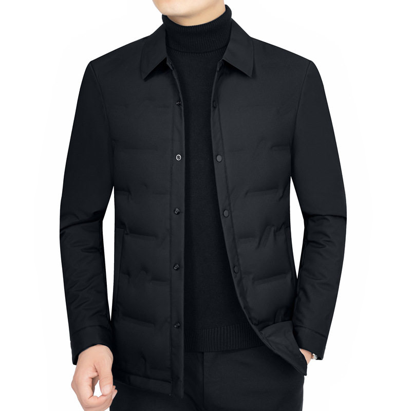 衬衫领夹克羽绒服男短款中老年轻商务翻领休闲爸爸装白鸭绒服外套