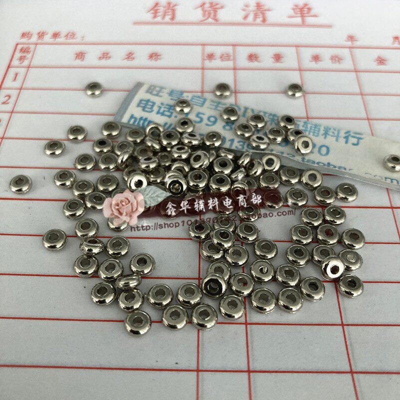 仿金属珠扁珠 算盘珠4X2mm车轮珠手缝DIY挡珠 米珠隔珠饰品 银色