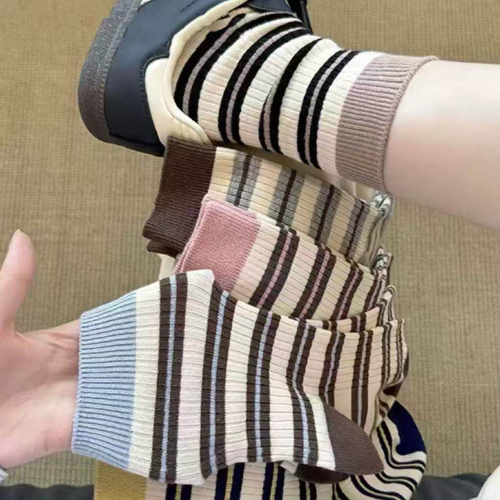 袜子女秋冬季条纹中筒袜