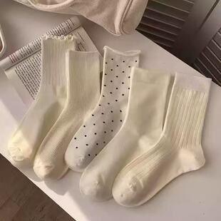 袜子女木耳边韩系百搭女中筒ins潮纯色春秋可爱波点日系甜美长袜