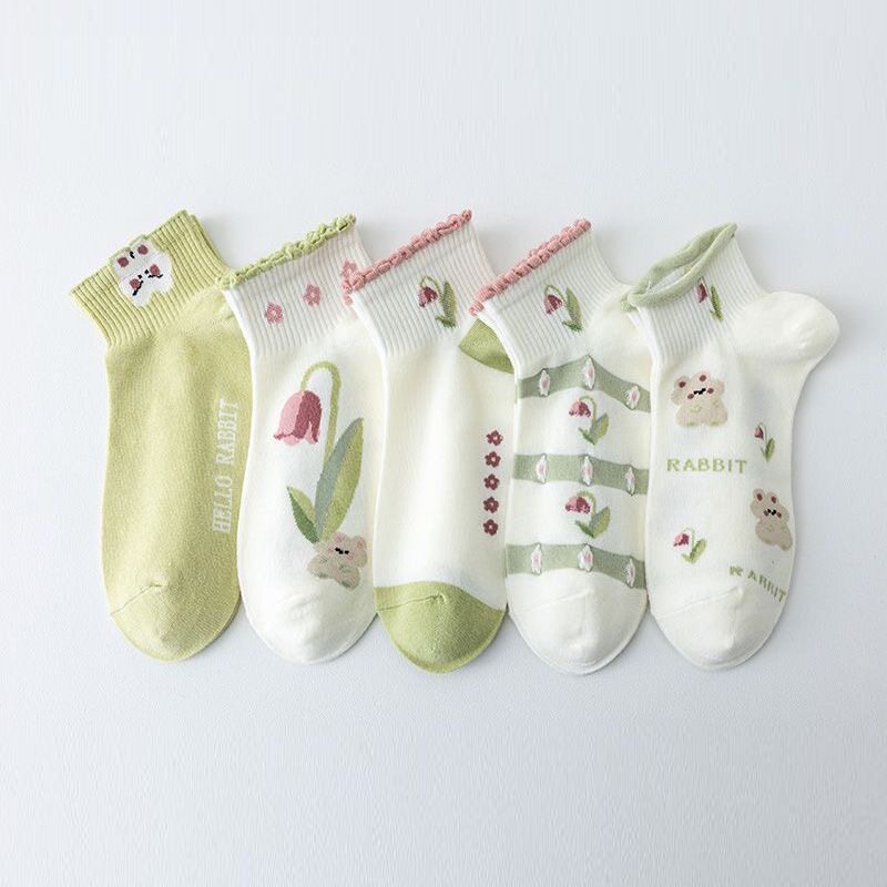 春夏季薄款袜子女森系郁金香花边短袜可爱甜美低帮防掉船袜诸暨