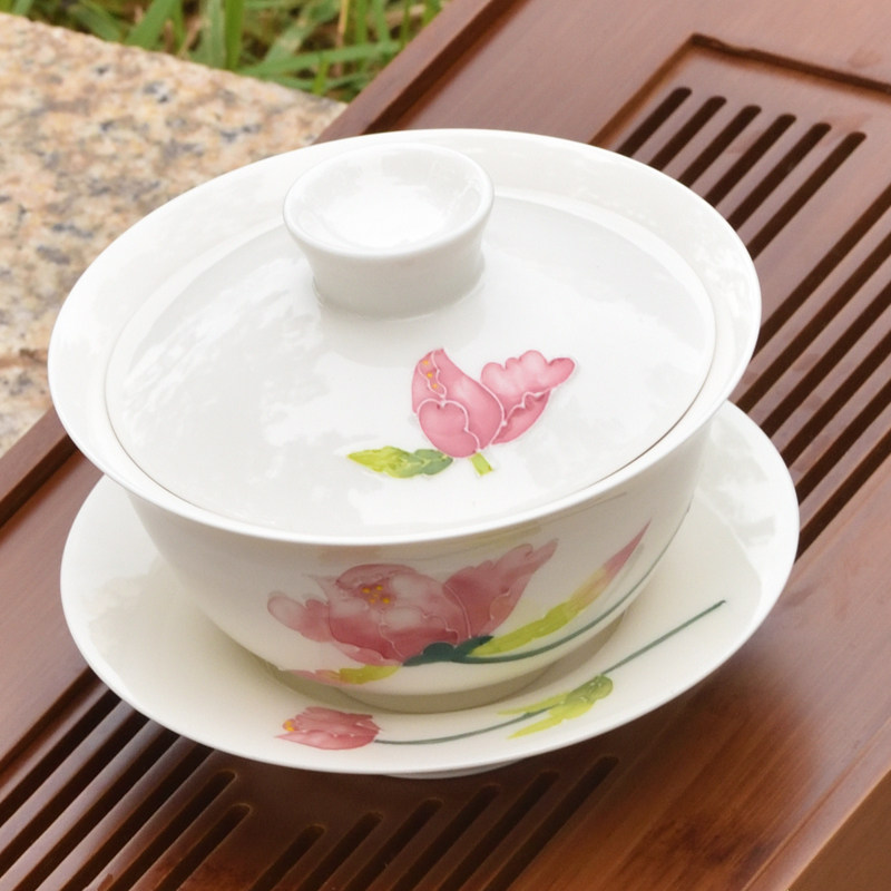 满堂春陶瓷手绘女士盖碗茶杯三才碗功夫茶具粉彩悬停泡茶轻奢盖碗,餐饮具,盖碗,淘宝优惠券,粉丝福利购,淘宝优惠卷