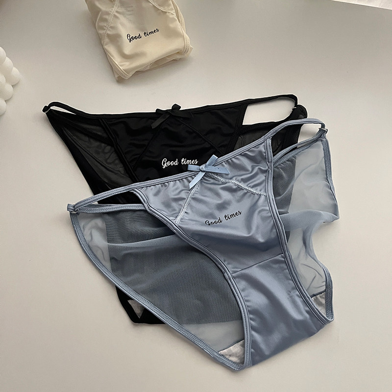 细带蕾丝内裤女时尚性感纯欲低腰镂空透气纯棉档薄款火辣三角裤