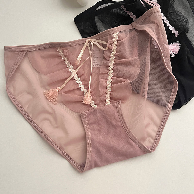 清新甜美波浪刺绣流苏花仙女裤性感网纱低腰棉裆速干三角女士内裤