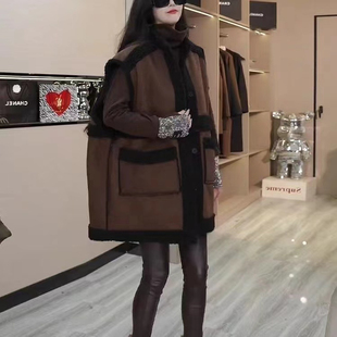 女羊羔毛马甲秋冬新款宽松时尚皮毛大码羊羔绒中长款坎肩外套背心