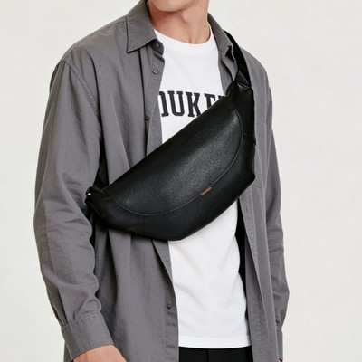 新款胸前包男真皮单肩包时尚挎包男款高级感头层牛皮商务男士胸包