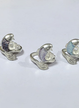 云南民族风银色鱼形开口可调戒指