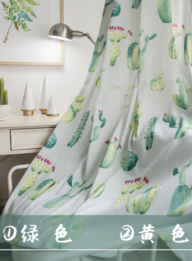 仙人掌北欧ins窗帘文艺清新 绿色黄色窗帘 韩式美式田园儿童窗帘