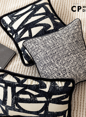 极简黑色系轻奢中式古典法式意式飘窗靠垫沙发抱枕民宿酒店样板间