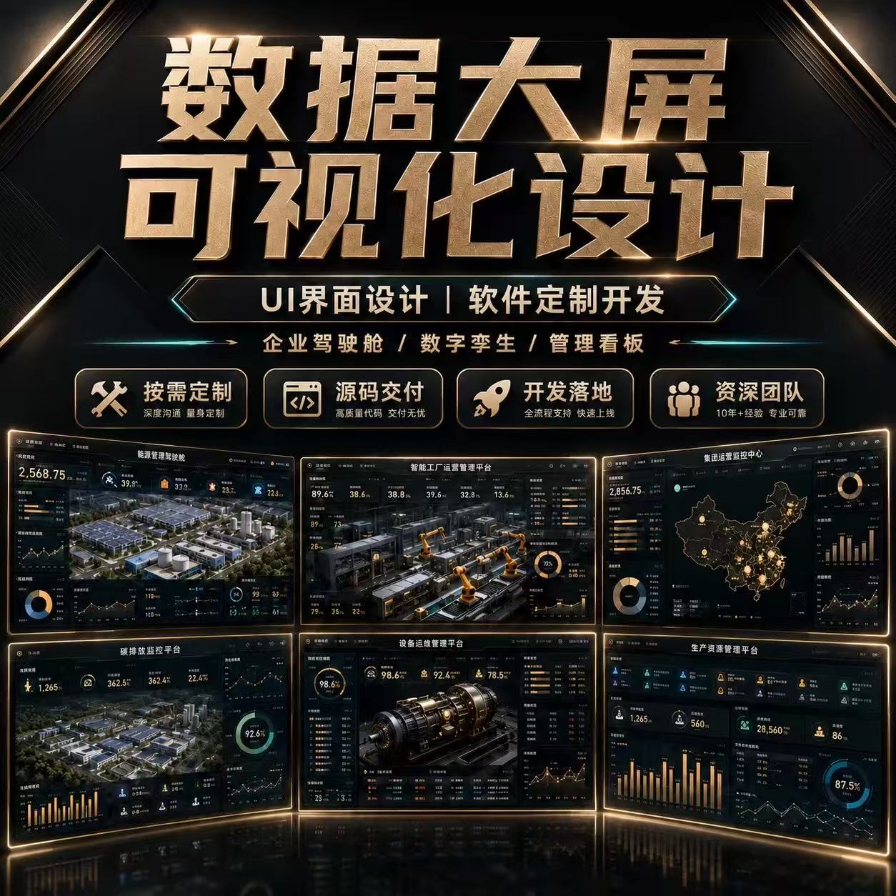 可视化数据大屏看板组态物联网站软件系统界面ui设计/vue前端开发