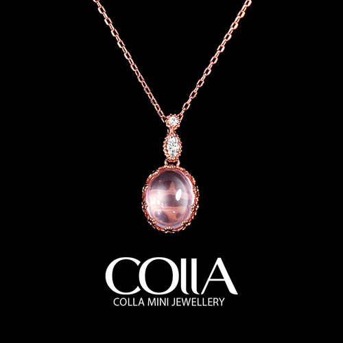 天然粉晶粉水晶项链925纯银玫瑰