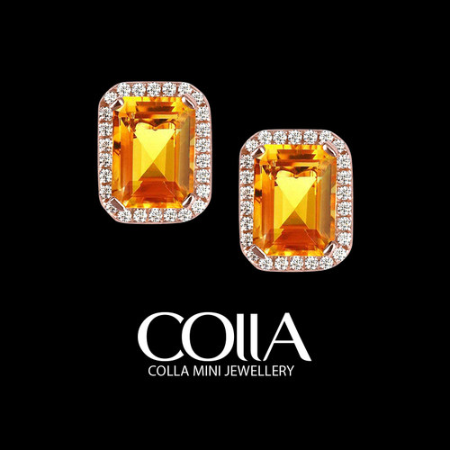 天然黄水晶纯银镀金宝石生日耳环