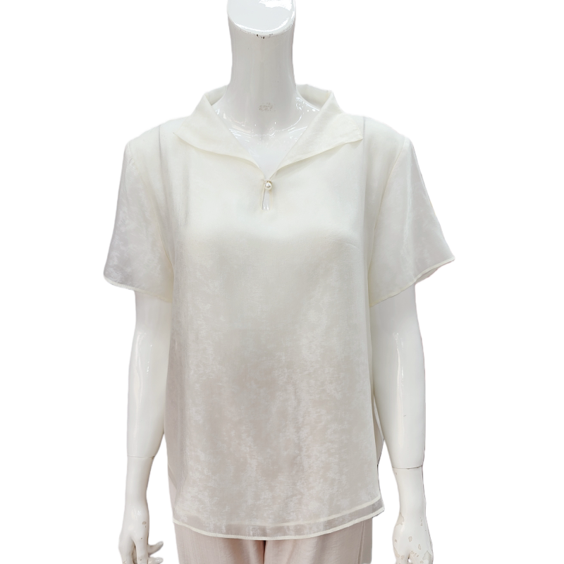 2026夏季新款薄纱真丝翻领气质短袖印花衬衫女粉色高档上衣双层