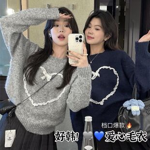 秋冬毛衣女学生韩系套头圆领宽松显瘦慵懒风百搭针织长袖加厚上衣