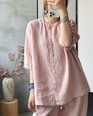 REHAI 怀竹-2539【100敦实汉麻】禅意极简纯色简约立领衬衫