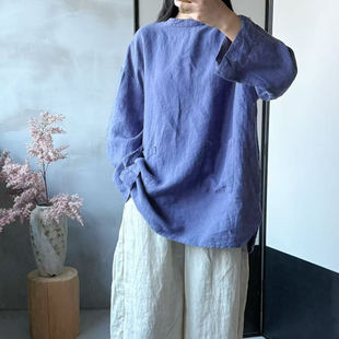 极简文艺宽松纯色高密度长袖 REHAI 筋骨汉麻 2470 衬衣 素纨