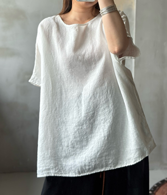 REHAI  洛云-2428质感汉麻敦实料水果酵洗舒适主义基础短袖衫