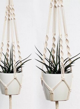 北欧手工绳编吊篮客厅卧室墙饰吊饰ins手编花篮网兜吊绳