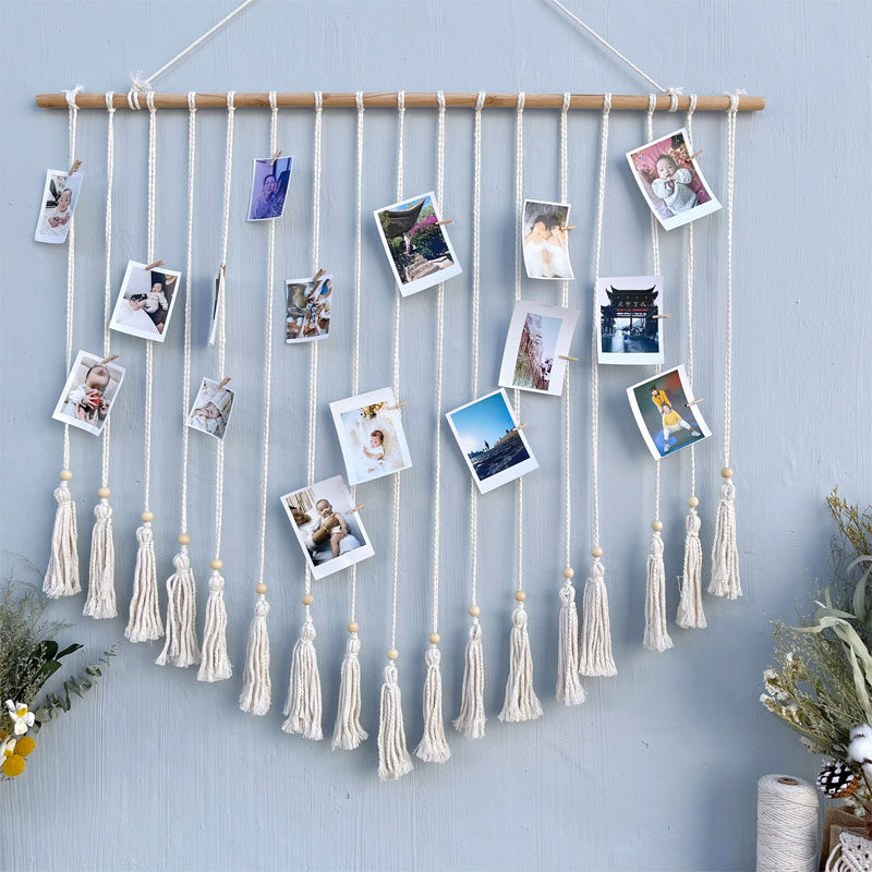 北欧编织照片墙挂毯ins创意手工棉麻绳相片墙客厅背景墙diy材料包